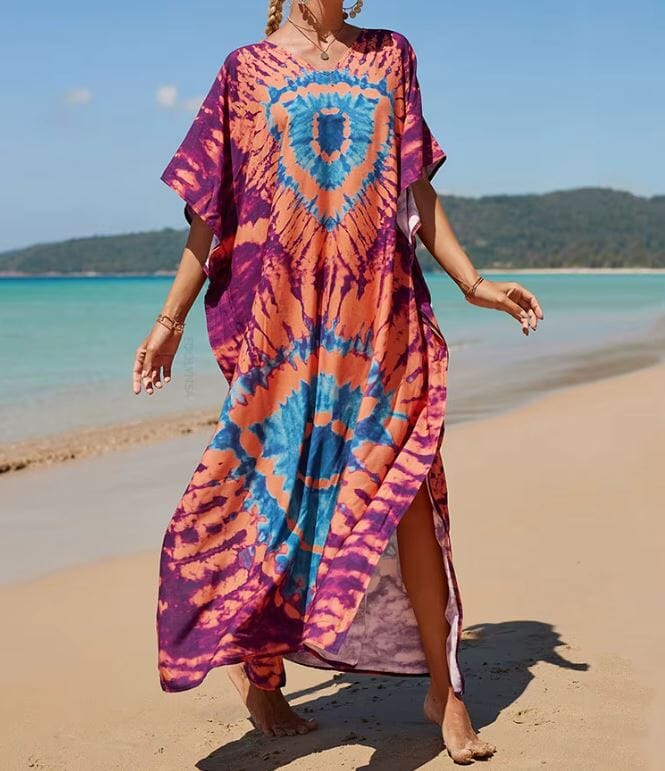 Women Oversize Kaftan Bohemian Printed Swimsuit Cover Ups 2 Dresses jehouze Q1342-18 ONE SIZE