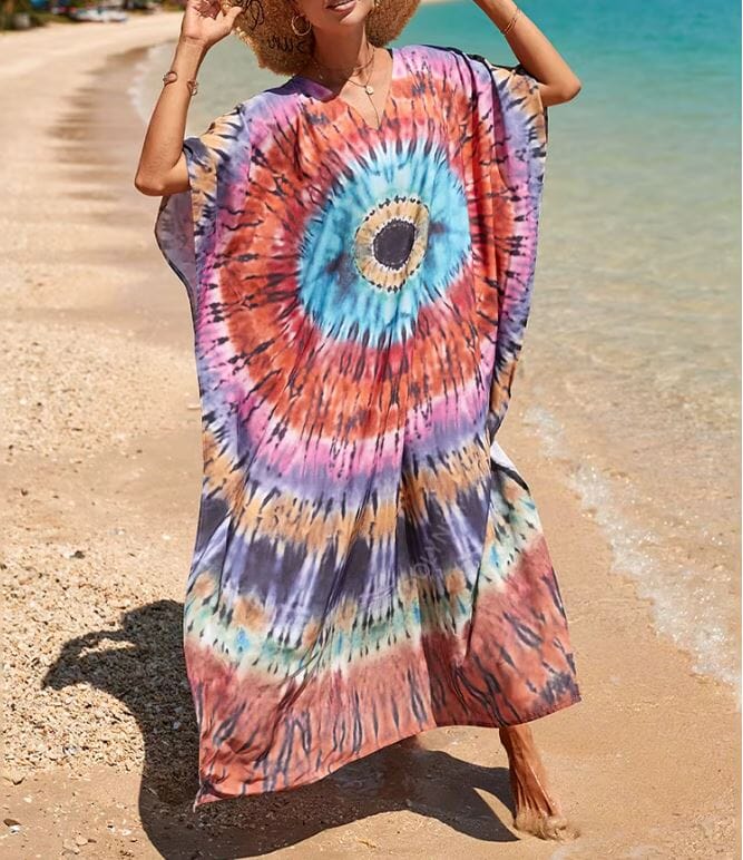 Women Oversize Kaftan Bohemian Printed Swimsuit Cover Ups 2 Dresses jehouze Q1342-21 ONE SIZE