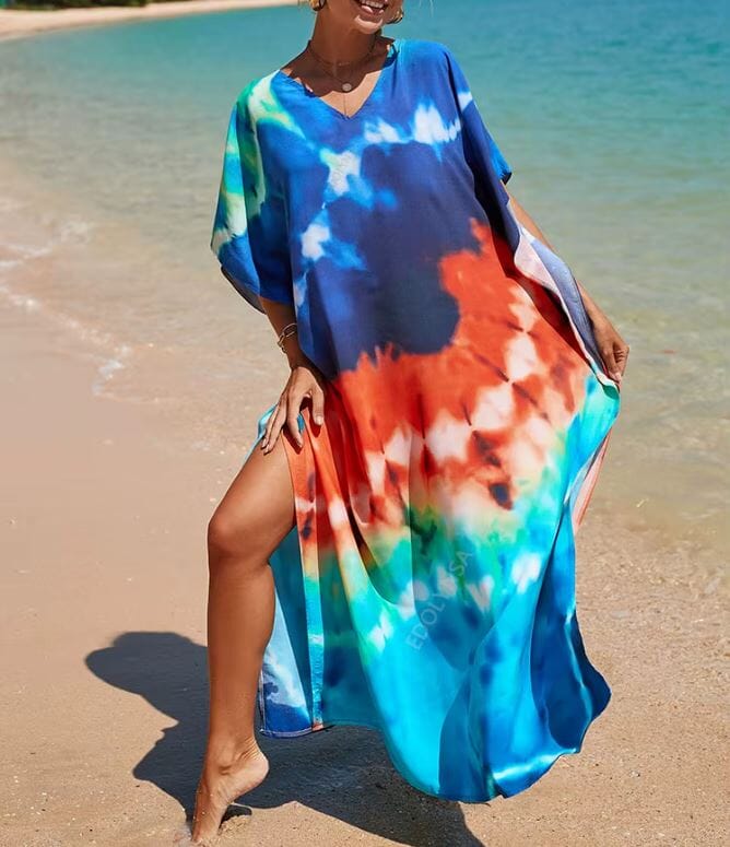 Women Oversize Kaftan Bohemian Printed Swimsuit Cover Ups 2 Dresses jehouze Q1342-22 ONE SIZE
