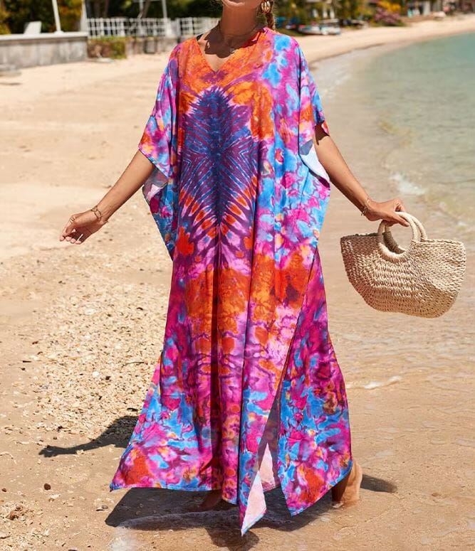 Women Oversize Kaftan Bohemian Printed Swimsuit Cover Ups 2 Dresses jehouze Q1342-24 ONE SIZE
