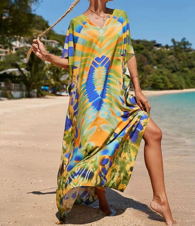 Women Oversize Kaftan Bohemian Printed Swimsuit Cover Ups 2 Dresses jehouze Q1342-25 ONE SIZE