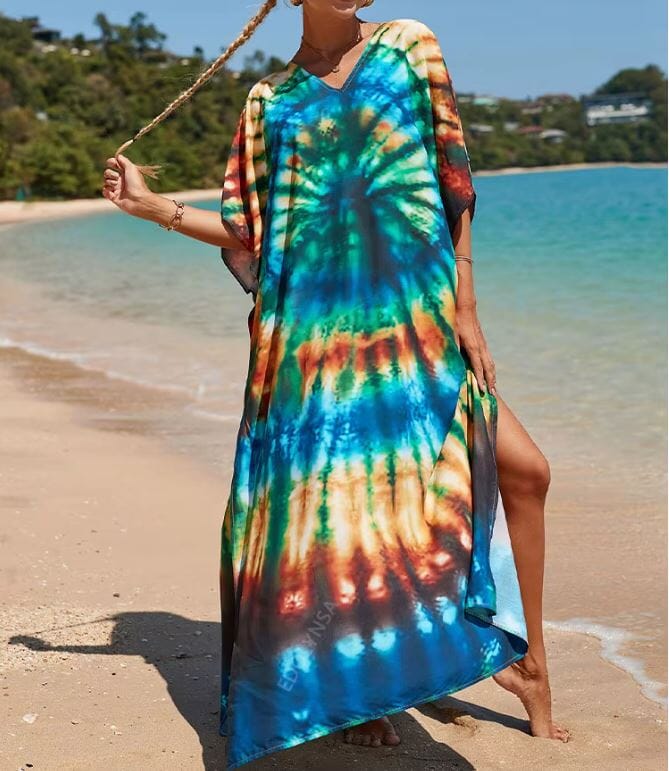 Women Oversize Kaftan Bohemian Printed Swimsuit Cover Ups 2 Dresses jehouze Q1342-27 ONE SIZE