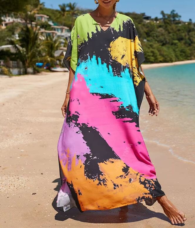 Women Oversize Kaftan Bohemian Printed Swimsuit Cover Ups 2 Dresses jehouze Q1342-29 ONE SIZE