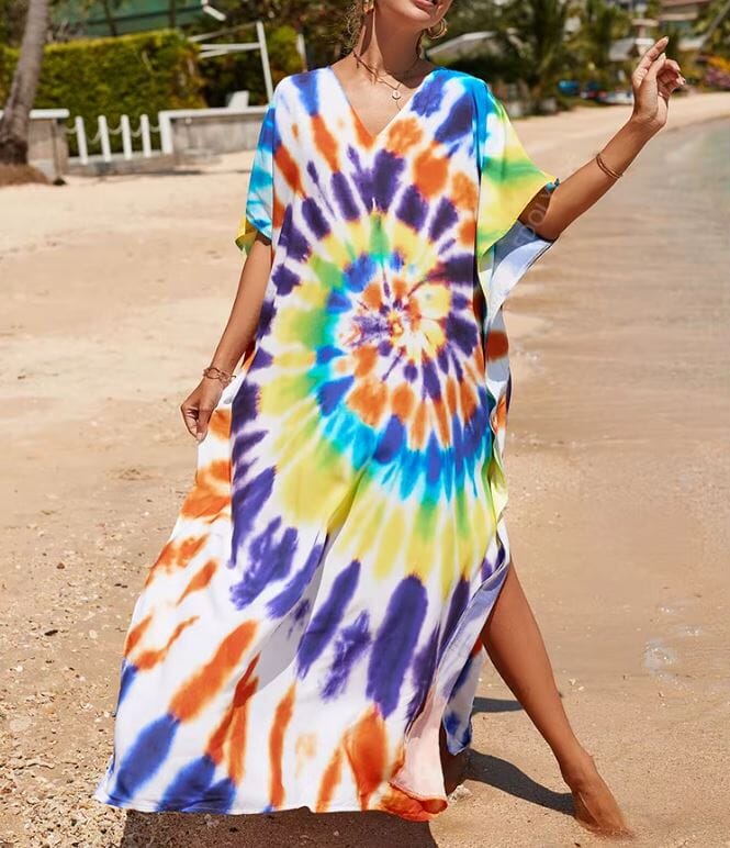 Women Oversize Kaftan Bohemian Printed Swimsuit Cover Ups 2 Dresses jehouze Q1342-30 ONE SIZE