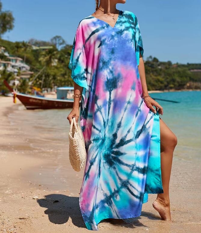 Women Oversize Kaftan Bohemian Printed Swimsuit Cover Ups 2 Dresses jehouze Q1342-31 ONE SIZE