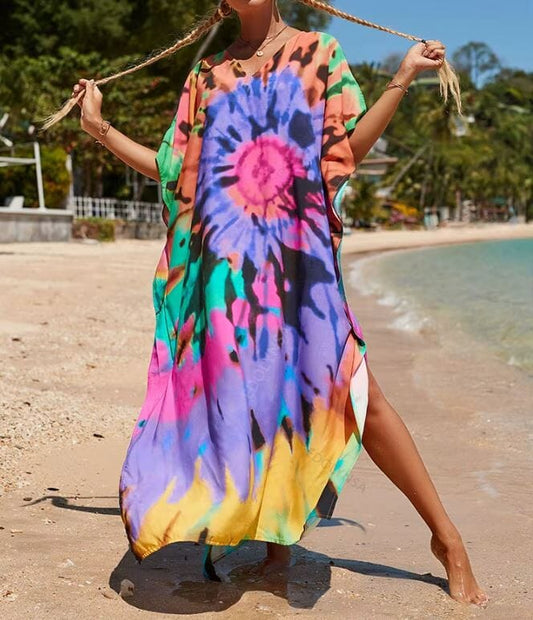 Women Oversize Kaftan Bohemian Printed Swimsuit Cover Ups 2 Dresses jehouze Q1342-33 ONE SIZE