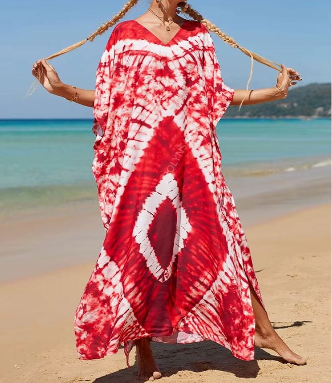 Women Oversize Kaftan Bohemian Printed Swimsuit Cover Ups 2 Dresses jehouze Q1342-35 ONE SIZE