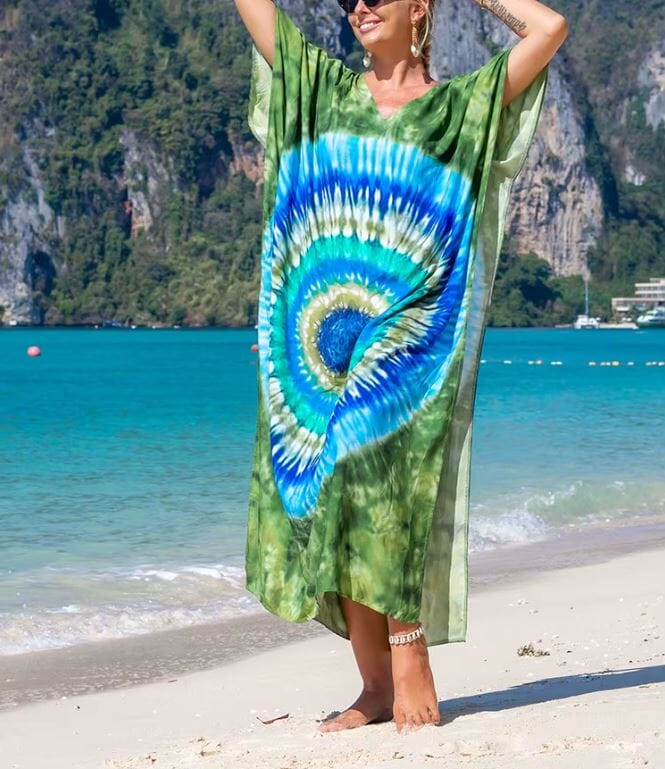 Women Oversize Kaftan Bohemian Printed Swimsuit Cover Ups 2 Dresses jehouze Q1342-37 ONE SIZE