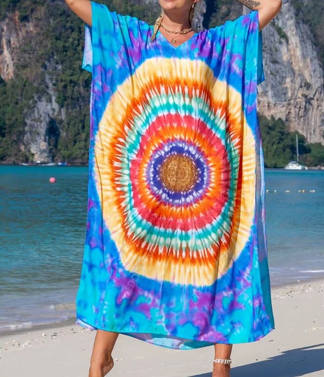 Women Oversize Kaftan Bohemian Printed Swimsuit Cover Ups 2 Dresses jehouze Q1342-38 ONE SIZE