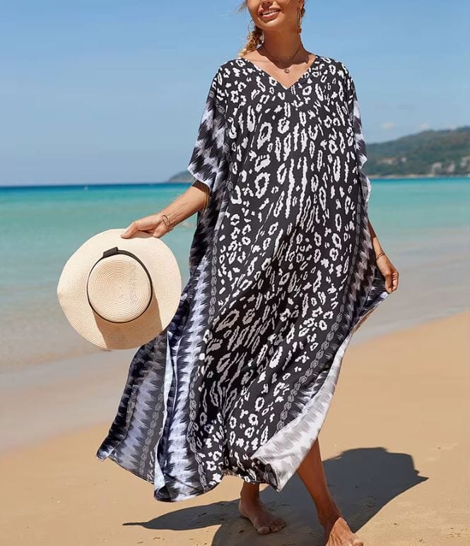 Women Oversize Kaftan Bohemian Printed Swimsuit Cover Ups Dresses jehouze Q1342-12 ONE SIZE