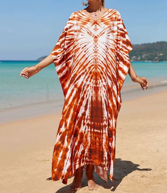 Women Oversize Kaftan Bohemian Printed Swimsuit Cover Ups Dresses jehouze Q1342-13 ONE SIZE