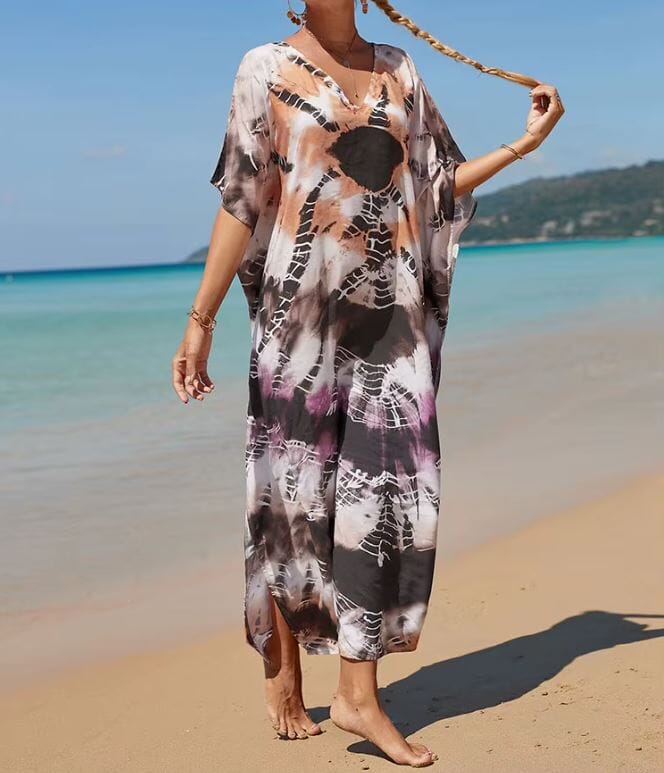 Women Oversize Kaftan Bohemian Printed Swimsuit Cover Ups Dresses jehouze Q1342-14 ONE SIZE