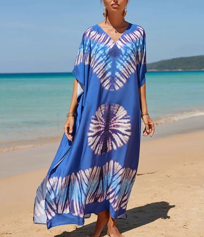 Women Oversize Kaftan Bohemian Printed Swimsuit Cover Ups Dresses jehouze Q1342-15 ONE SIZE