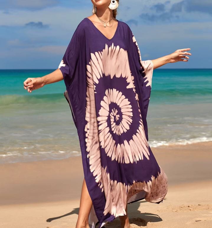 Women Oversize Kaftan Bohemian Printed Swimsuit Cover Ups Dresses jehouze Q1342-4 ONE SIZE