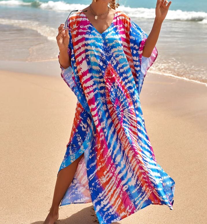 Women Oversize Kaftan Bohemian Printed Swimsuit Cover Ups Dresses jehouze Q1342-5 ONE SIZE