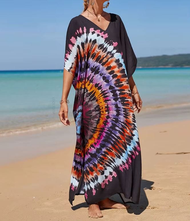 Women Oversize Kaftan Bohemian Printed Swimsuit Cover Ups Dresses jehouze Q1342-6 ONE SIZE