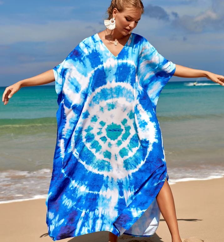 Women Oversize Kaftan Bohemian Printed Swimsuit Cover Ups Dresses jehouze Q1342-8 ONE SIZE