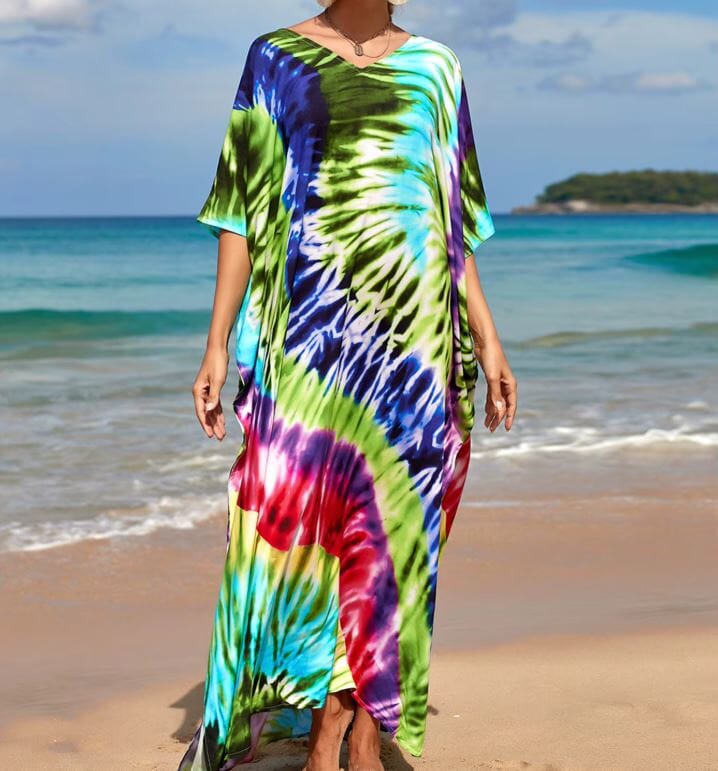 Women Oversize Kaftan Bohemian Printed Swimsuit Cover Ups Dresses jehouze Q1342-9 ONE SIZE