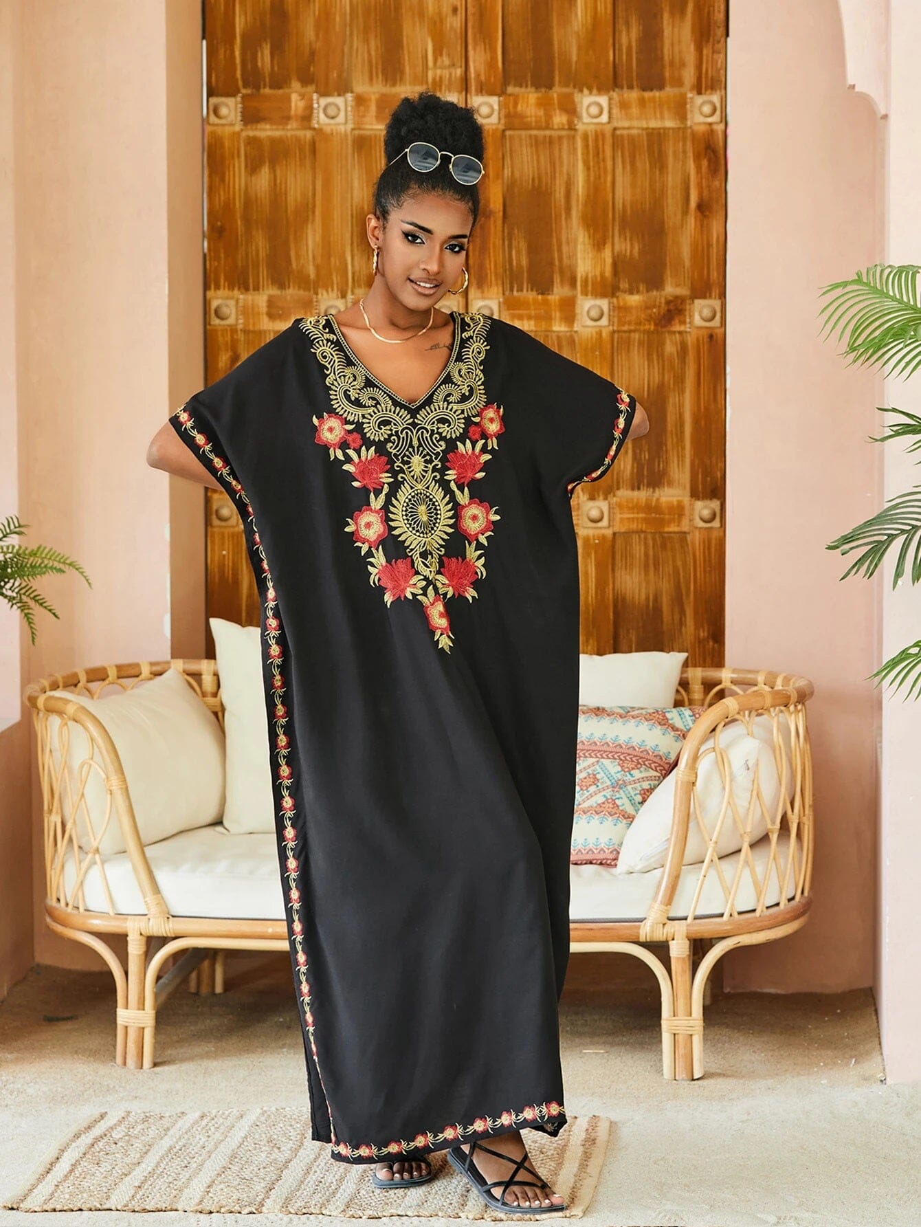 Women Oversize Kraftan Embroidery Swimwear Coverup Long Dress Dresses jehouze
