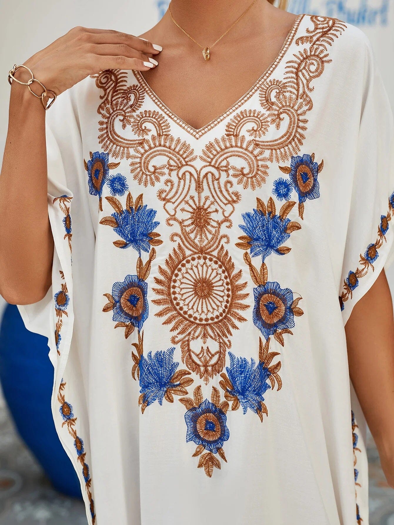 Women Oversize Kraftan Embroidery Swimwear Coverup Long Dress Dresses jehouze