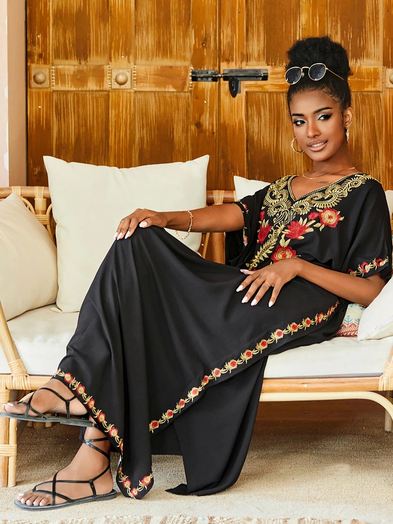 Women Oversize Kraftan Embroidery Swimwear Coverup Long Dress Dresses jehouze