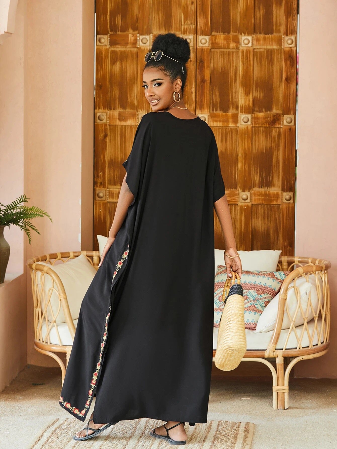 Women Oversize Kraftan Embroidery Swimwear Coverup Long Dress Dresses jehouze