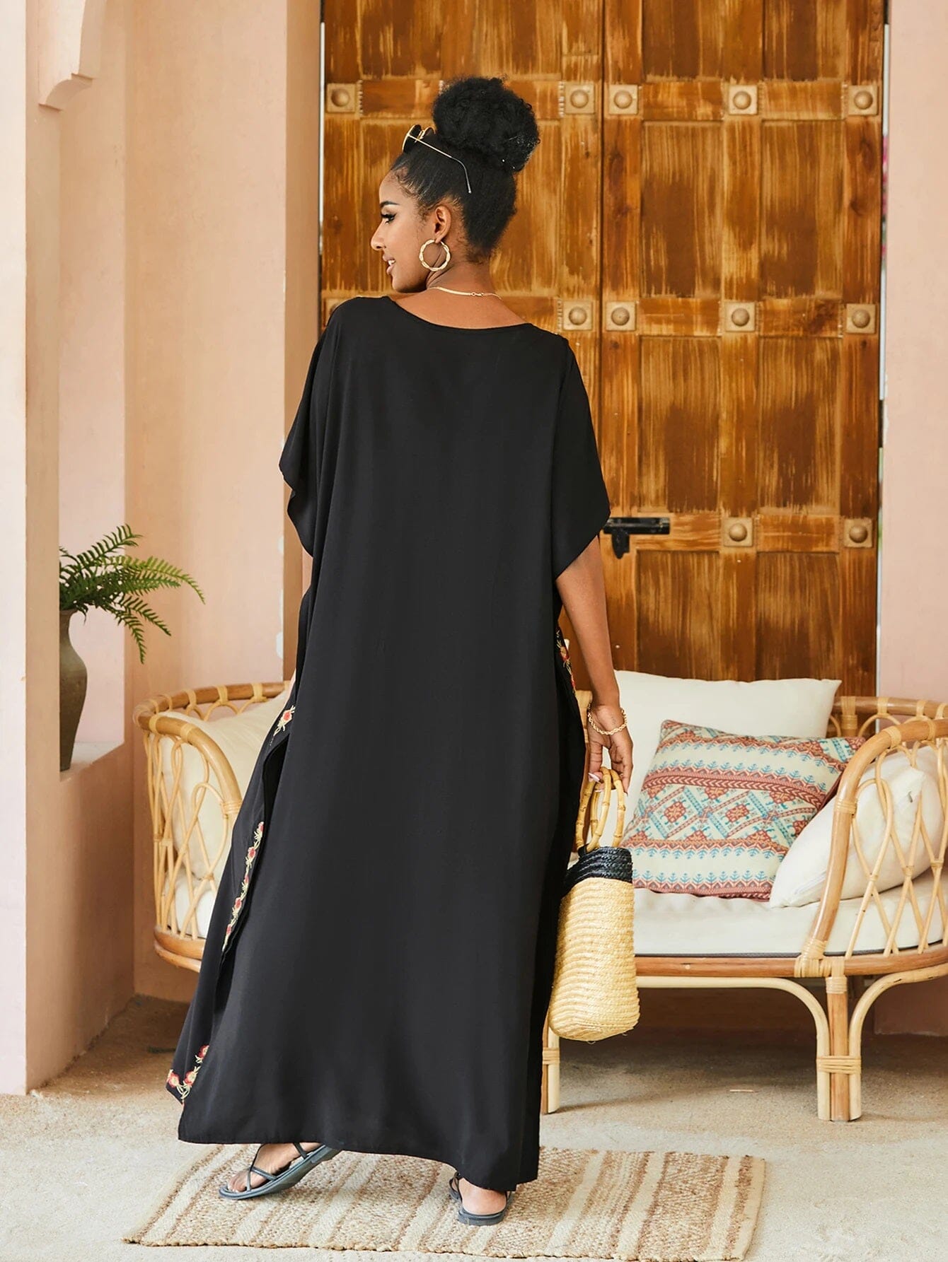 Women Oversize Kraftan Embroidery Swimwear Coverup Long Dress Dresses jehouze