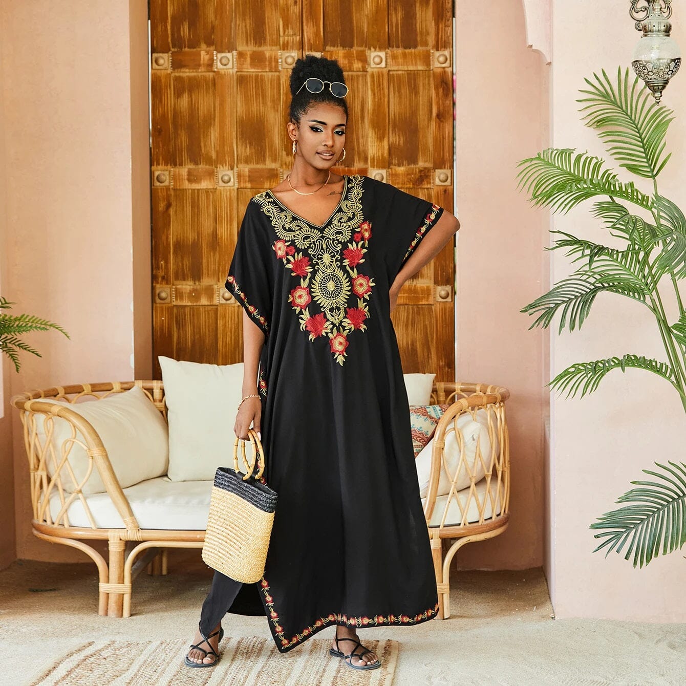Women Oversize Kraftan Embroidery Swimwear Coverup Long Dress Dresses jehouze Q1490-1