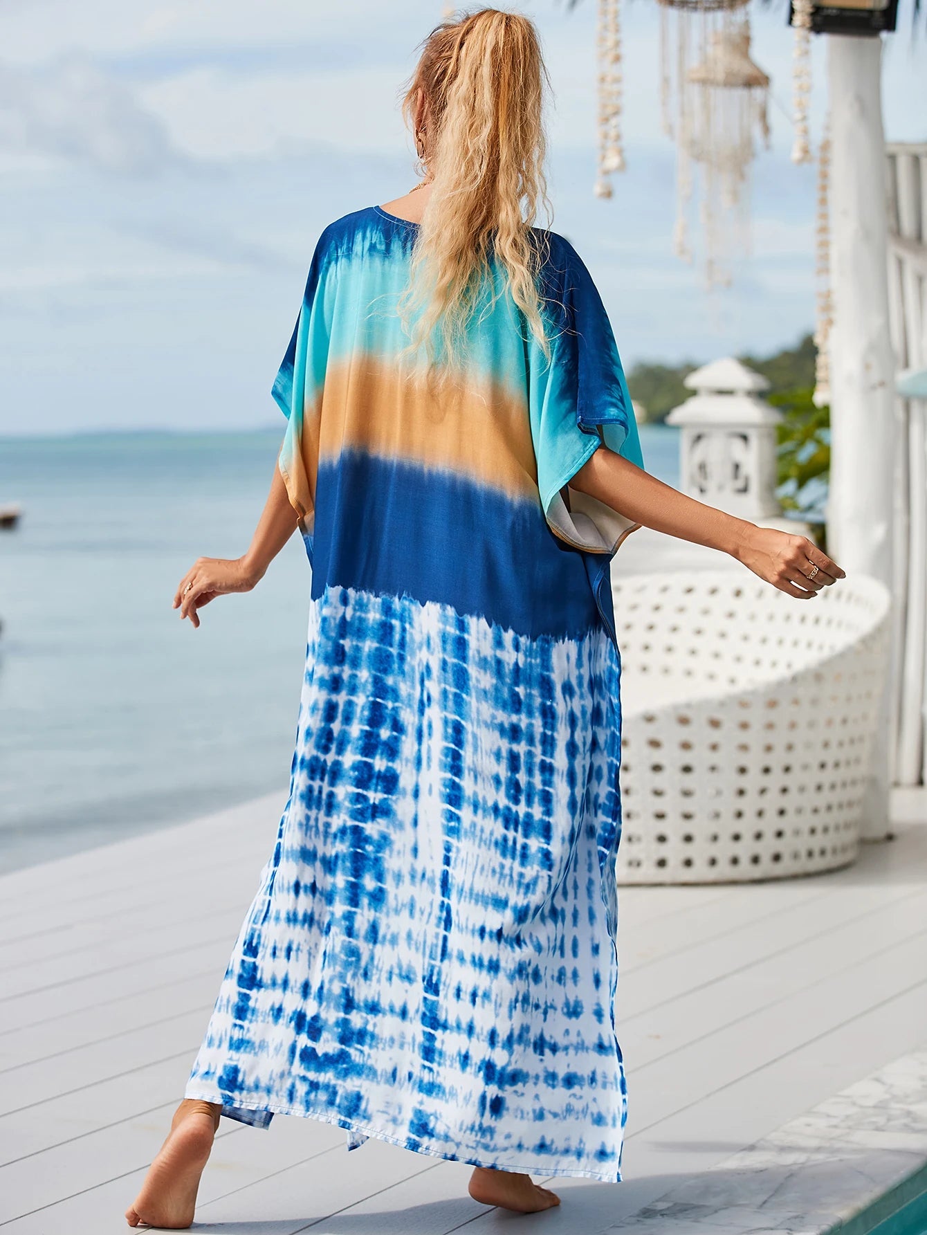 Women Oversize Kraftan Ethnic Print Swimsuit Cover Ups Dresses jehouze