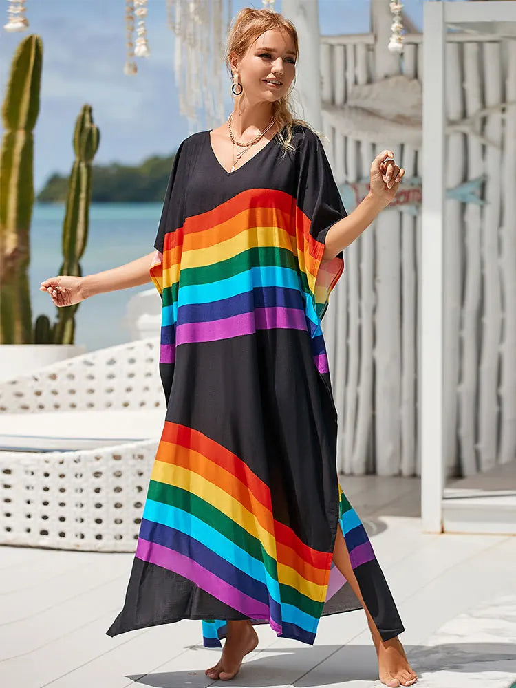 Women Oversize Kraftan Ethnic Print Swimsuit Cover Ups Dresses jehouze