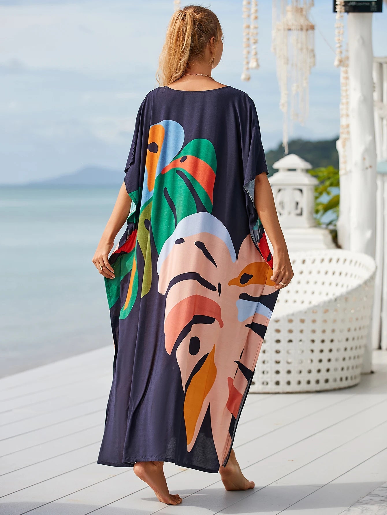 Women Oversize Kraftan Ethnic Print Swimsuit Cover Ups Dresses jehouze