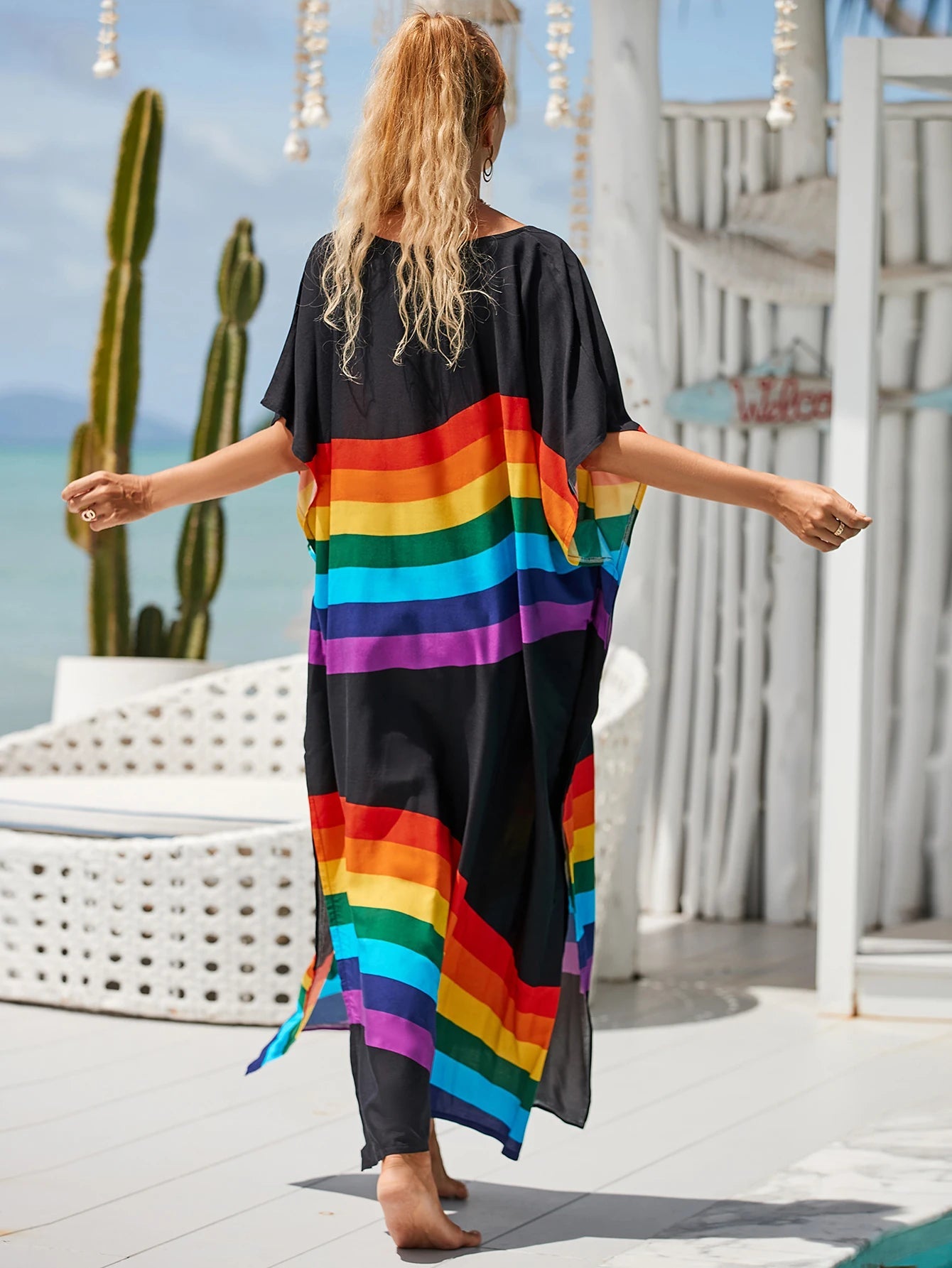 Women Oversize Kraftan Ethnic Print Swimsuit Cover Ups Dresses jehouze