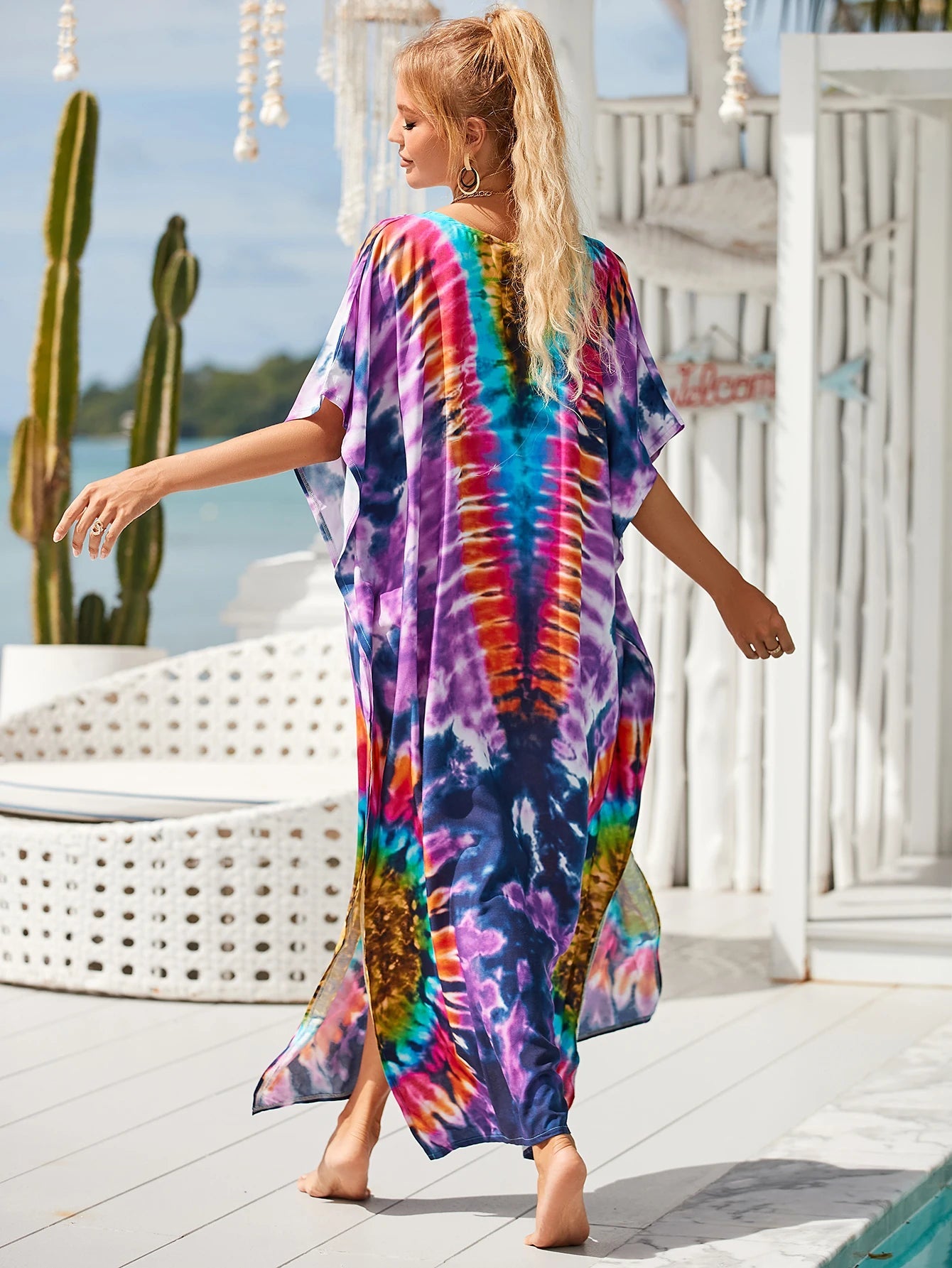 Women Oversize Kraftan Ethnic Print Swimsuit Cover Ups Dresses jehouze