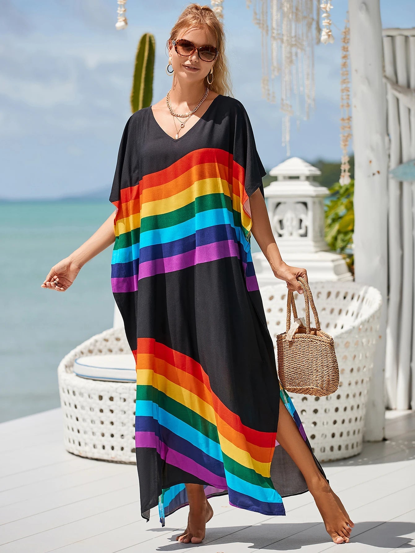 Women Oversize Kraftan Ethnic Print Swimsuit Cover Ups Dresses jehouze Q1476-15 ONE SIZE