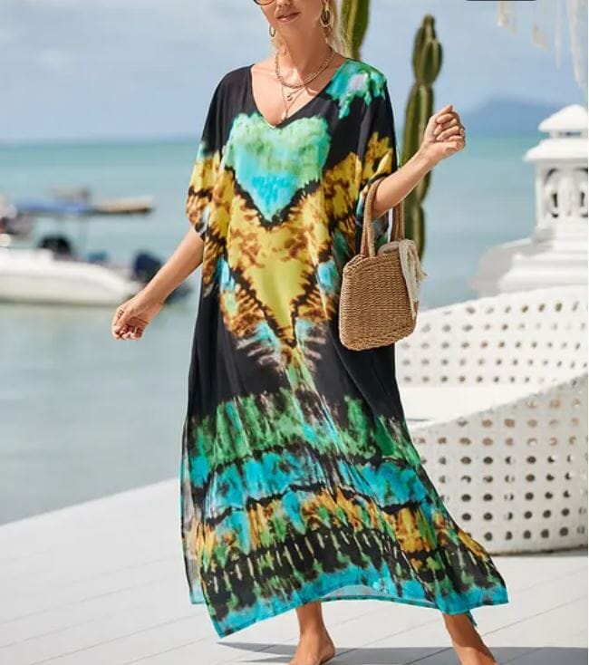 Women Oversize Kraftan Ethnic Print Swimsuit Cover Ups Dresses jehouze Q1476-4 ONE SIZE