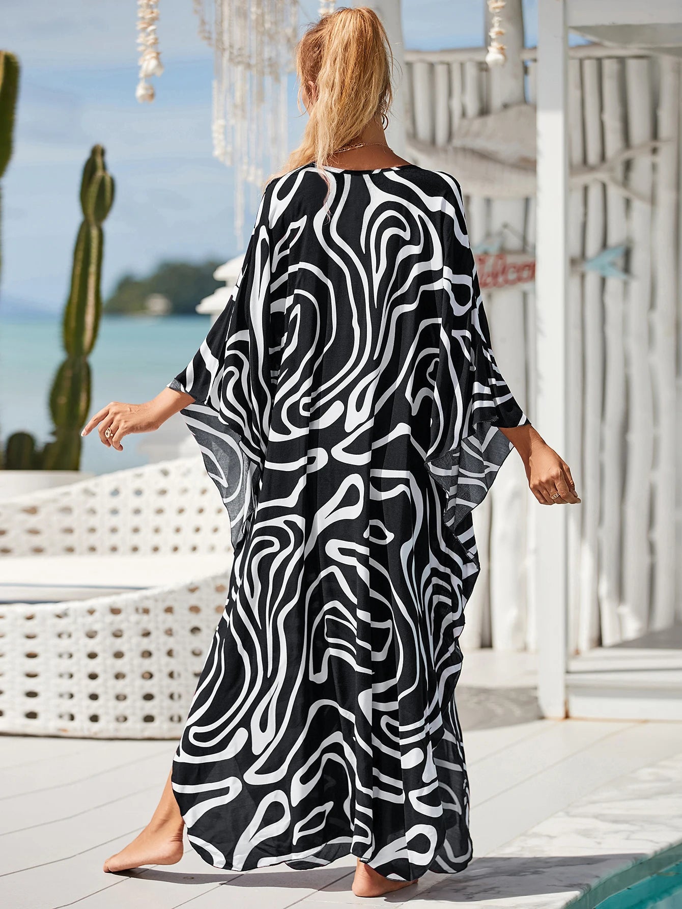 Women Oversize Lightweight Batwing Sleeve Cover Up Swimwear Dresses jehouze