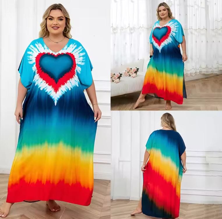 Women Oversize Printed Lightweight Batwing Sleeve Cover Up Swimwear Dresses jehouze 1334-0