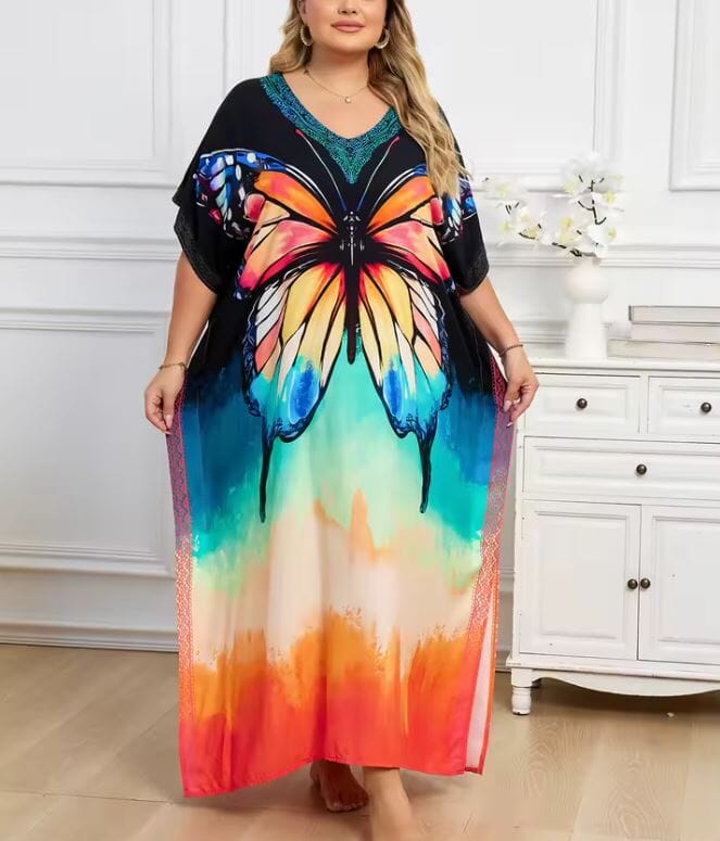 Women Oversize Printed Lightweight Batwing Sleeve Cover Up Swimwear Dresses jehouze 1334-11
