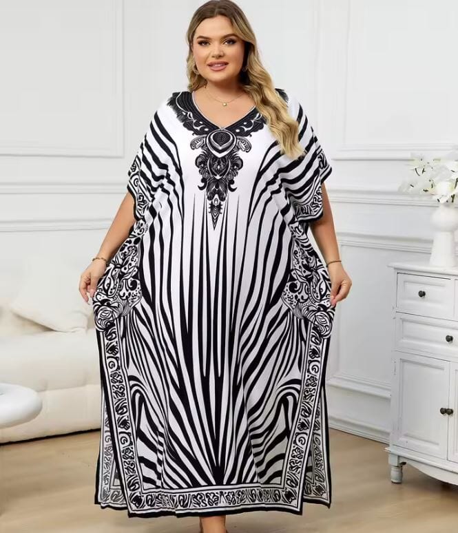Women Oversize Printed Lightweight Batwing Sleeve Cover Up Swimwear Dresses jehouze 1334-12