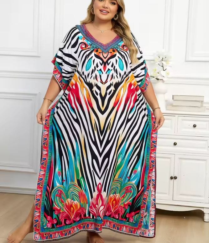 Women Oversize Printed Lightweight Batwing Sleeve Cover Up Swimwear Dresses jehouze 1334-14
