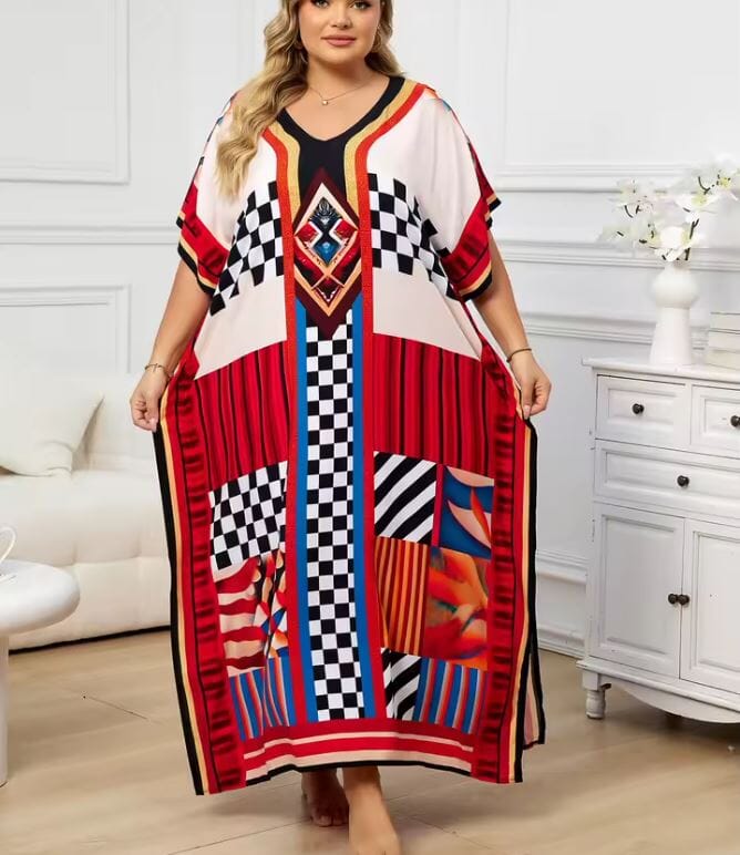 Women Oversize Printed Lightweight Batwing Sleeve Cover Up Swimwear Dresses jehouze 1334-15