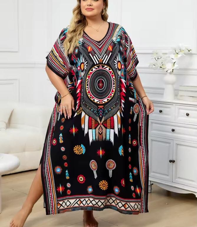 Women Oversize Printed Lightweight Batwing Sleeve Cover Up Swimwear Dresses jehouze 1334-16