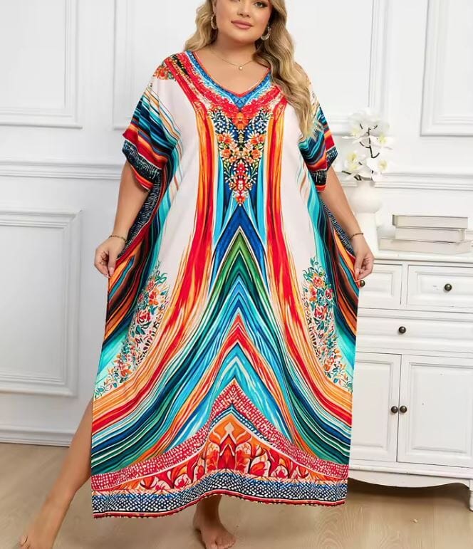 Women Oversize Printed Lightweight Batwing Sleeve Cover Up Swimwear Dresses jehouze 1334-17