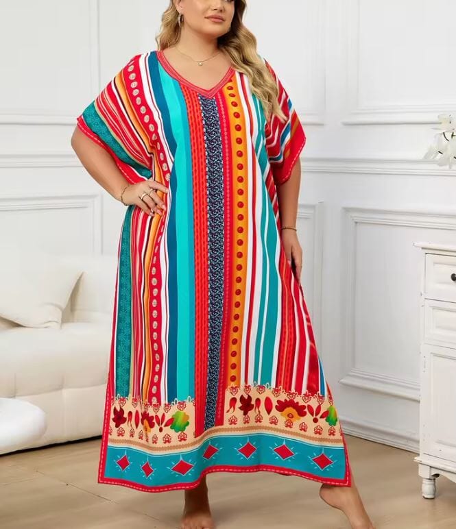 Women Oversize Printed Lightweight Batwing Sleeve Cover Up Swimwear Dresses jehouze 1334-18