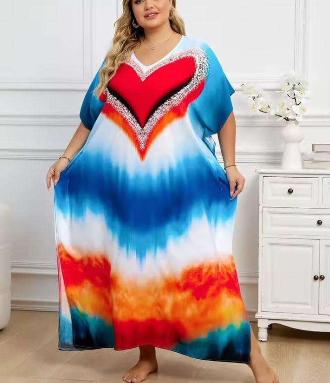 Women Oversize Printed Lightweight Batwing Sleeve Cover Up Swimwear Dresses jehouze 1334-19