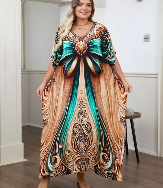 Women Oversize Printed Lightweight Batwing Sleeve Cover Up Swimwear Dresses jehouze 1334-22