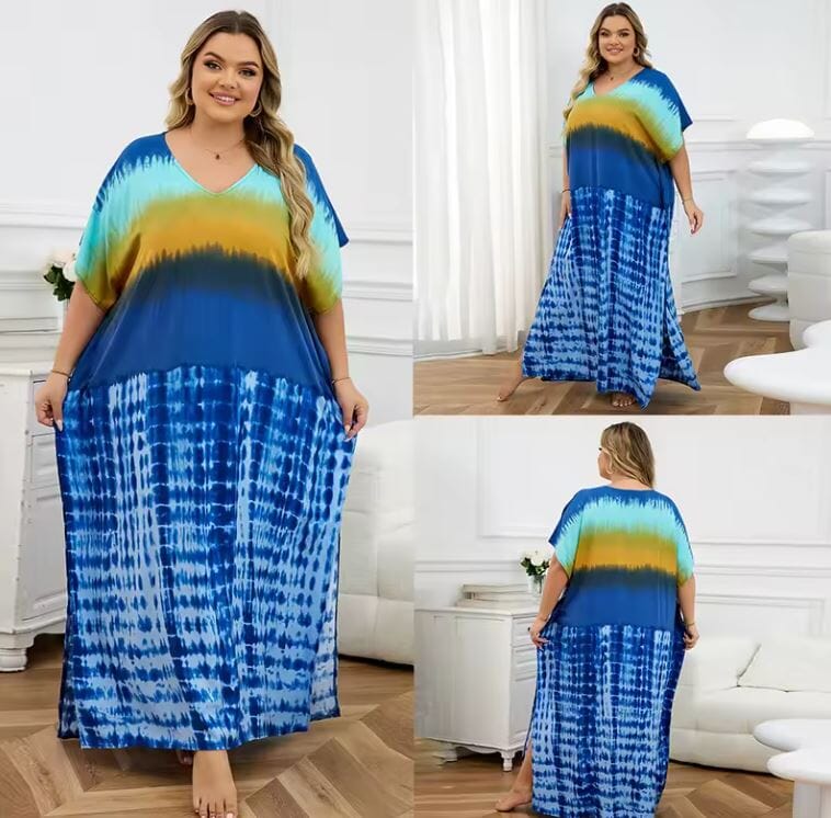 Women Oversize Printed Lightweight Batwing Sleeve Cover Up Swimwear Dresses jehouze 1334-5