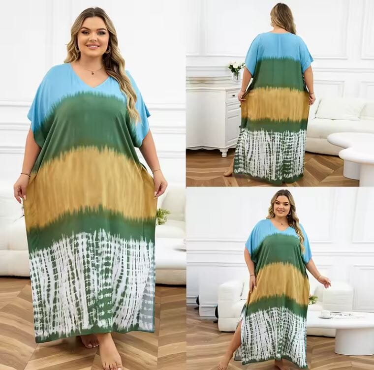 Women Oversize Printed Lightweight Batwing Sleeve Cover Up Swimwear Dresses jehouze 1334-6