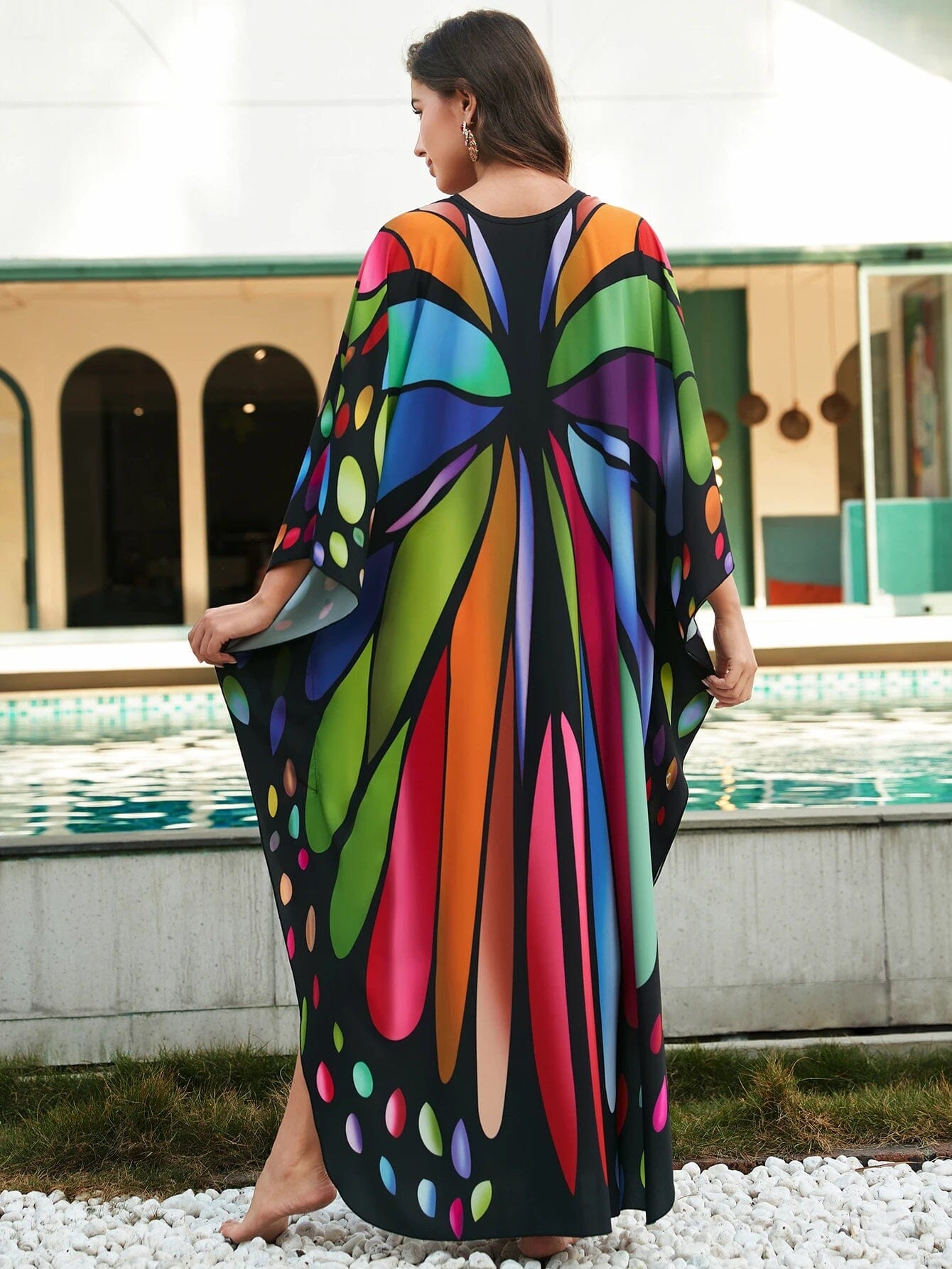 Women Oversize V Neck Kraftan Loose Soft Floral Long Cover Up Maxi Dress Dresses jehouze