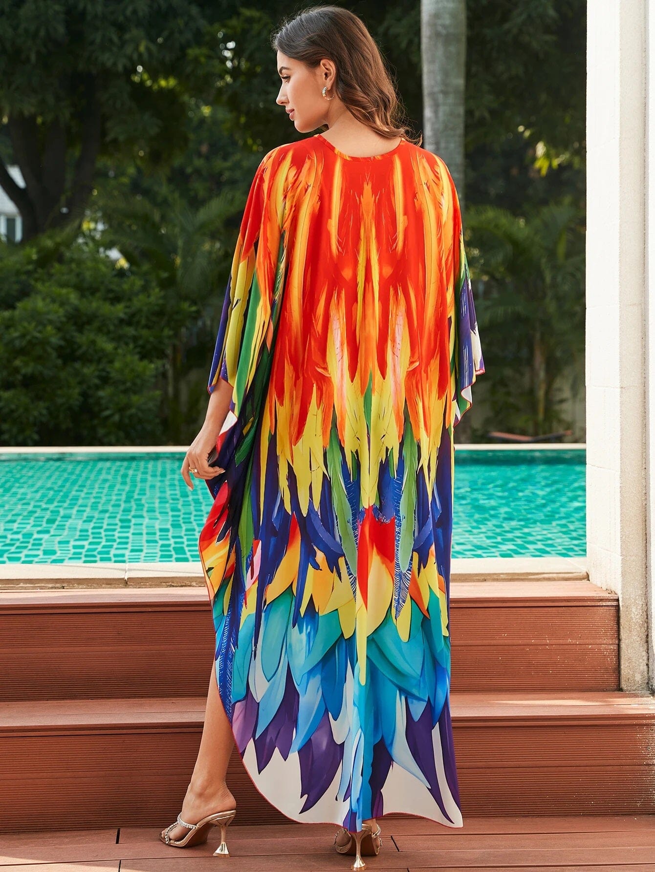 Women Oversize V Neck Kraftan Loose Soft Floral Long Cover Up Maxi Dress Dresses jehouze